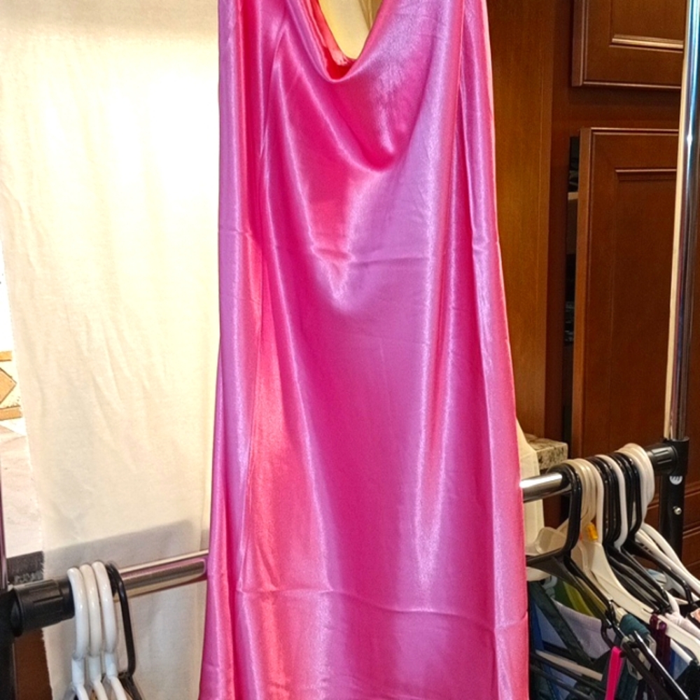 Pink satin slip dress
